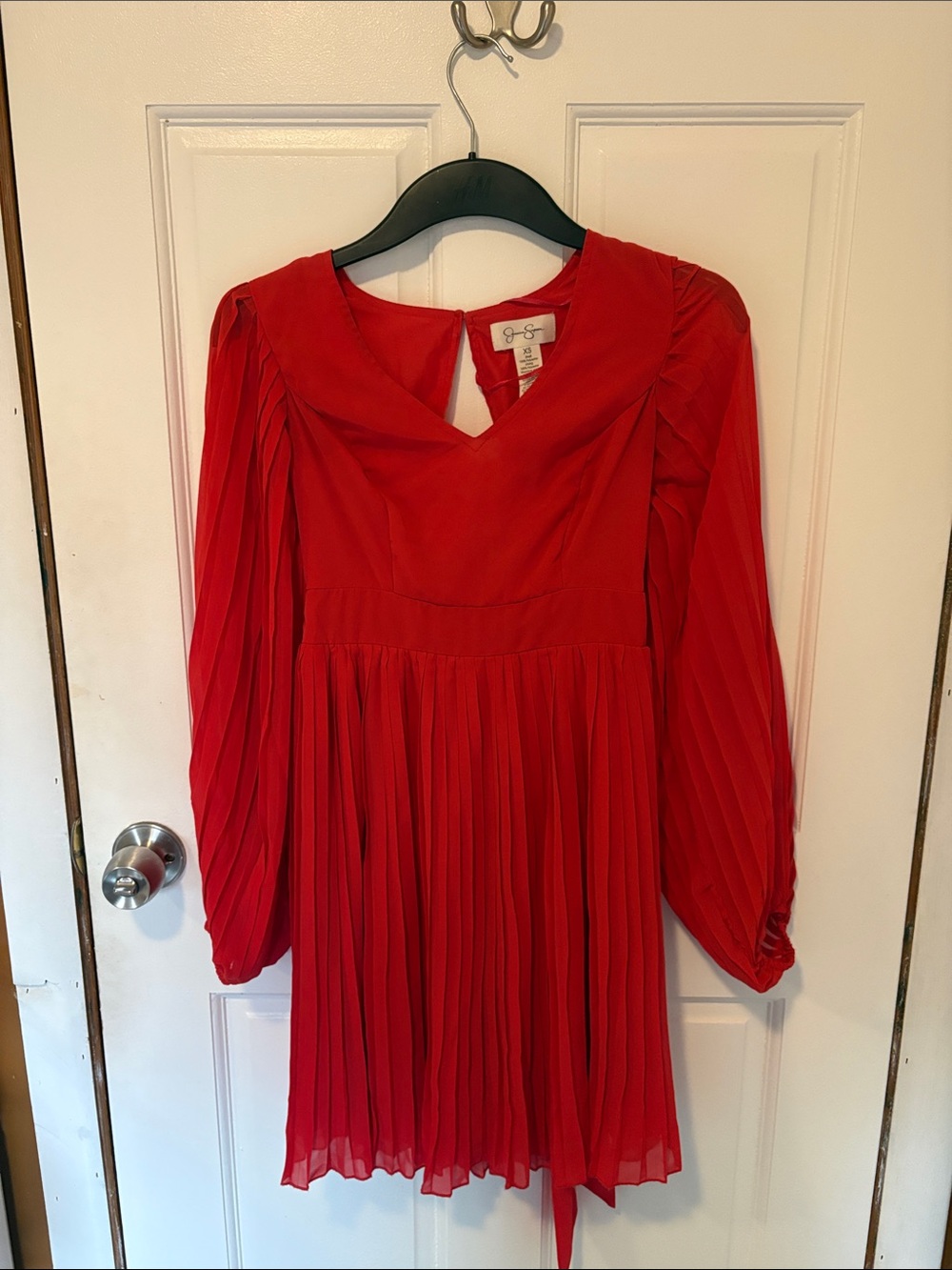 Jessica Simpson Red Pleated Long-Sleeve Mini Dress